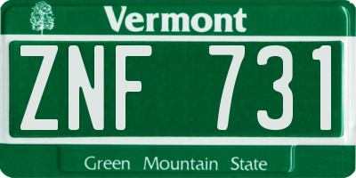 VT license plate ZNF731