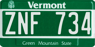 VT license plate ZNF734