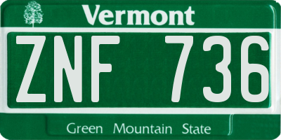 VT license plate ZNF736