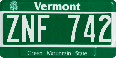 VT license plate ZNF742
