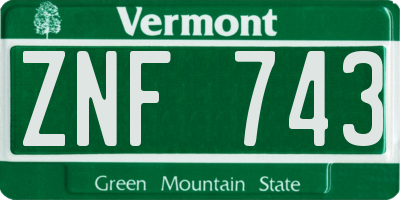 VT license plate ZNF743