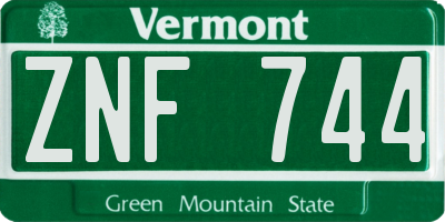 VT license plate ZNF744
