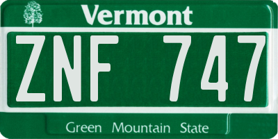 VT license plate ZNF747