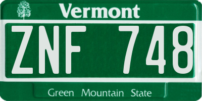 VT license plate ZNF748