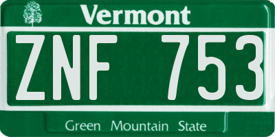 VT license plate ZNF753