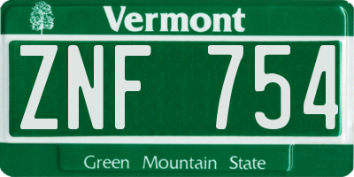 VT license plate ZNF754
