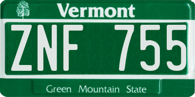 VT license plate ZNF755