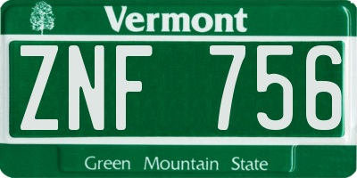 VT license plate ZNF756