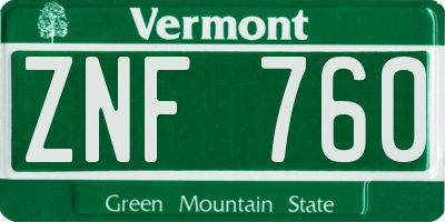 VT license plate ZNF760