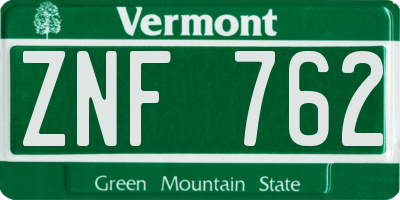 VT license plate ZNF762