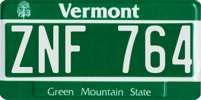 VT license plate ZNF764