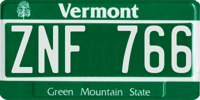 VT license plate ZNF766