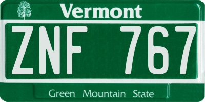 VT license plate ZNF767