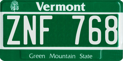 VT license plate ZNF768