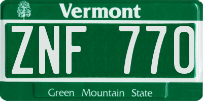 VT license plate ZNF770