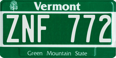 VT license plate ZNF772