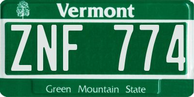 VT license plate ZNF774