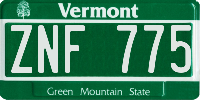 VT license plate ZNF775