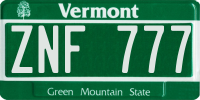VT license plate ZNF777