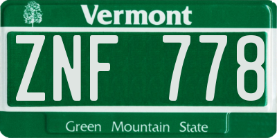 VT license plate ZNF778