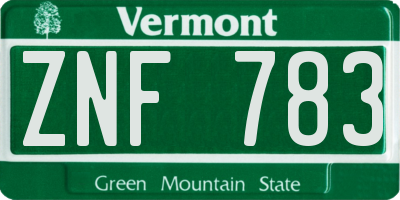 VT license plate ZNF783