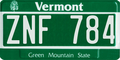 VT license plate ZNF784