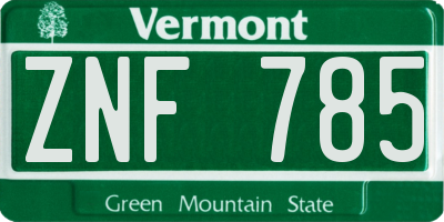 VT license plate ZNF785