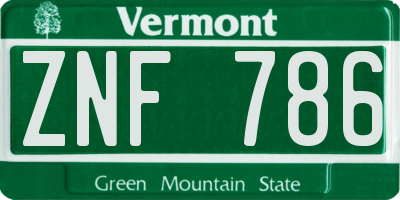 VT license plate ZNF786