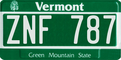 VT license plate ZNF787