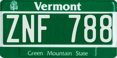 VT license plate ZNF788