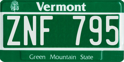 VT license plate ZNF795