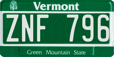 VT license plate ZNF796