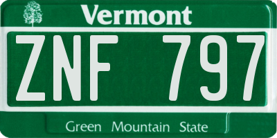 VT license plate ZNF797