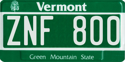 VT license plate ZNF800