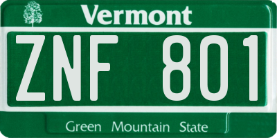 VT license plate ZNF801