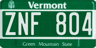 VT license plate ZNF804