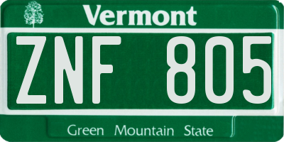 VT license plate ZNF805