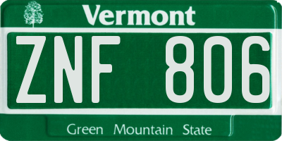 VT license plate ZNF806