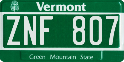 VT license plate ZNF807
