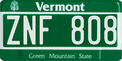 VT license plate ZNF808