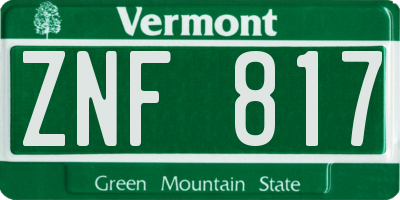 VT license plate ZNF817