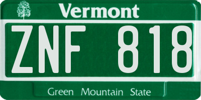 VT license plate ZNF818