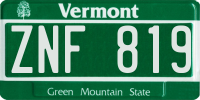 VT license plate ZNF819