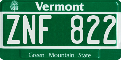 VT license plate ZNF822