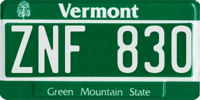 VT license plate ZNF830