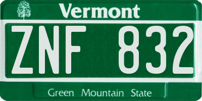 VT license plate ZNF832