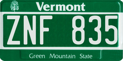 VT license plate ZNF835