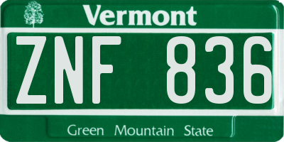VT license plate ZNF836