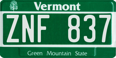 VT license plate ZNF837