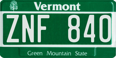 VT license plate ZNF840